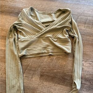 Olive Ribbed Wrap Top